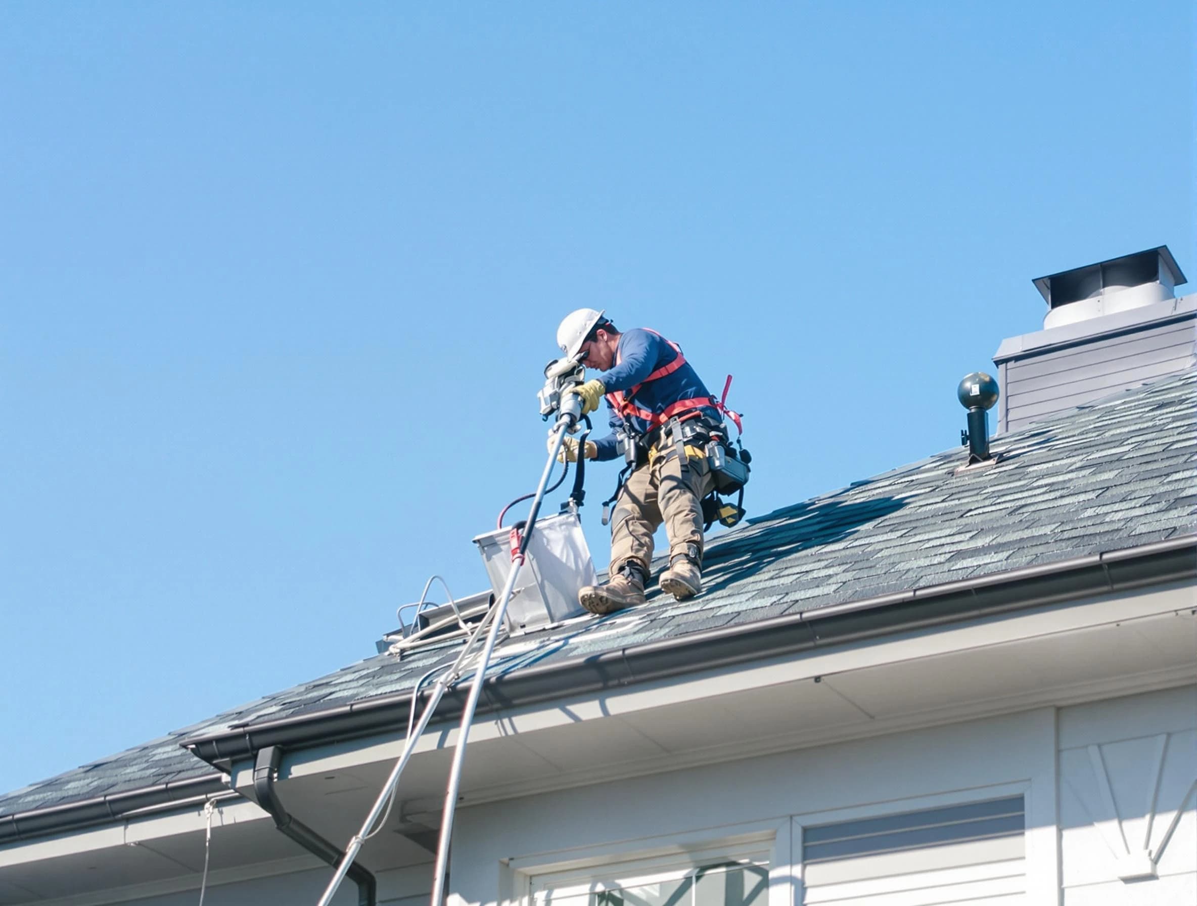 Surprise Dryer Vent Cleaning certified technician cleaning a roof-mounted dryer vent system in Surprise