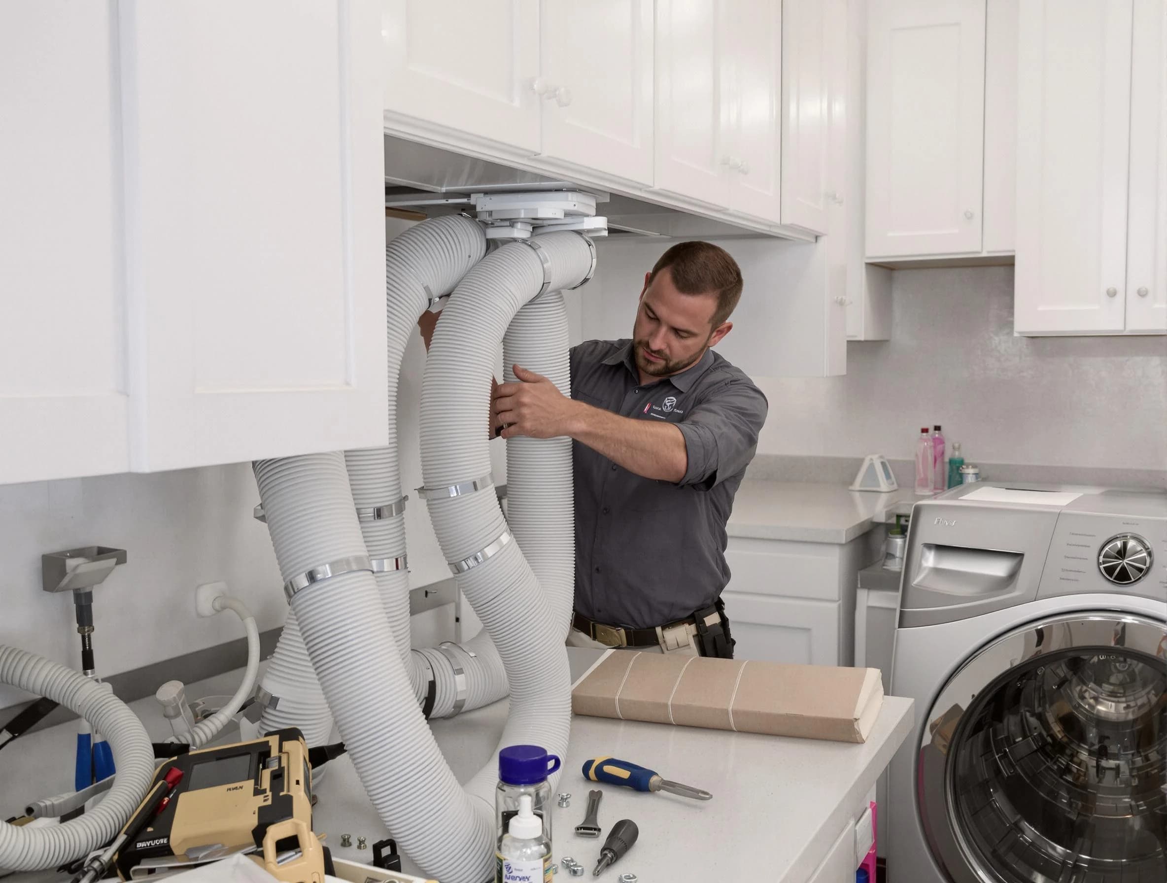 Surprise Dryer Vent Cleaning technician installing a new professional-grade dryer vent hose in Surprise