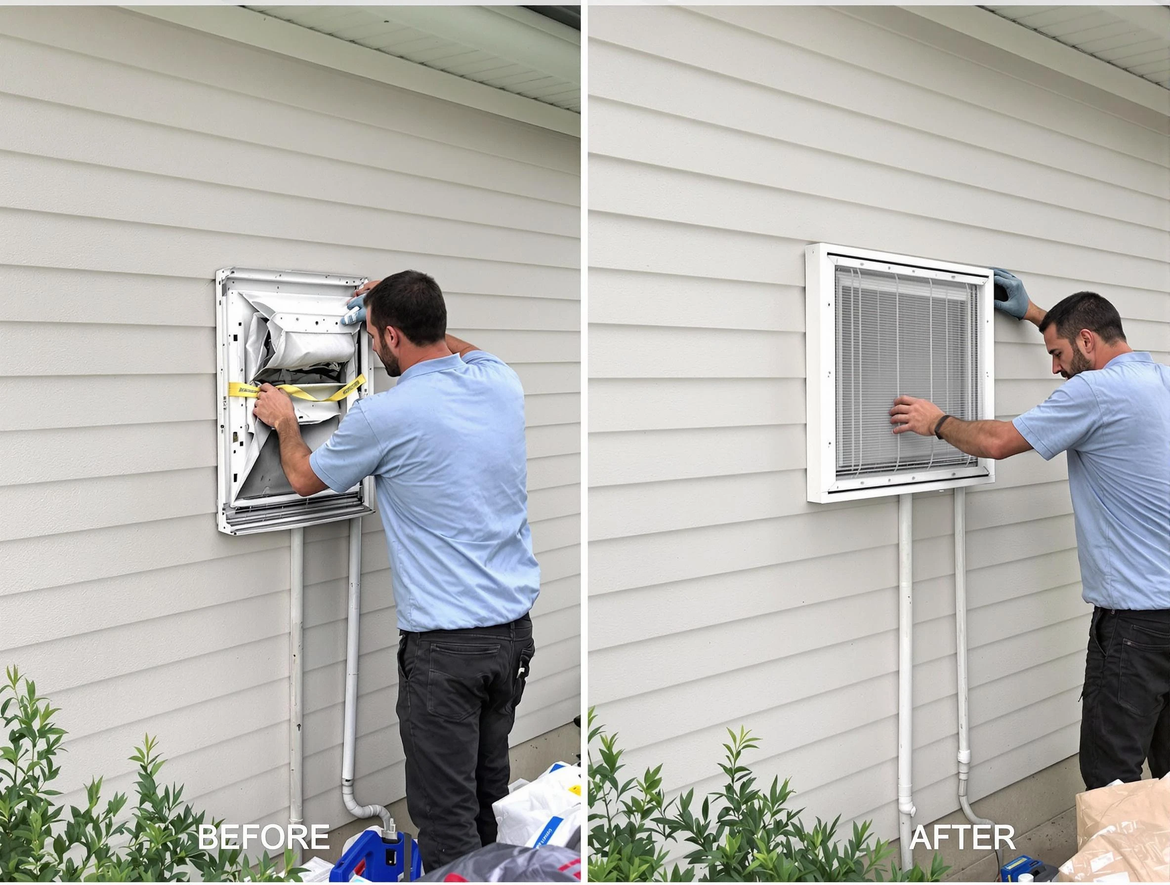 Surprise Dryer Vent Cleaning technician installing high-quality dryer vent cover at a residential property in Surprise